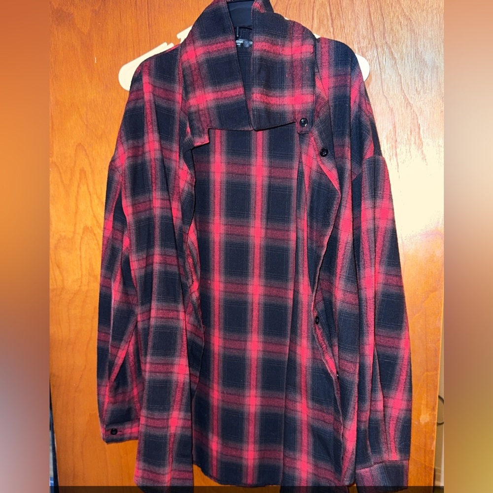SHEIN Red and Black Plaid Button Down Shirt